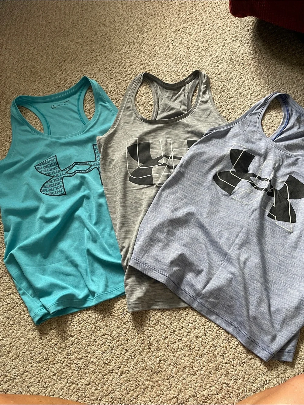 Under Armour Racerback Muscle Tanks - Teal, Gray, Light Blue